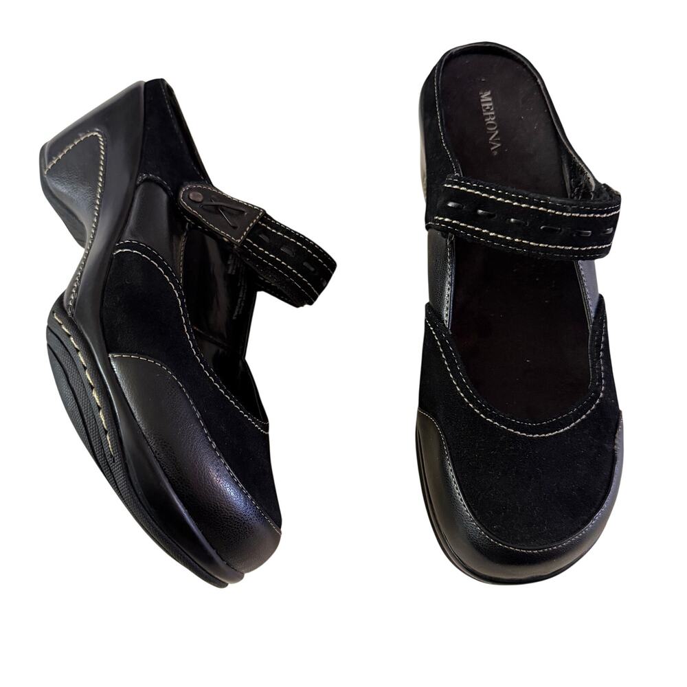 Y2K 2000s Black Genuine Leather Slip On Mary Janes 11 90s Grunge Dark Academia